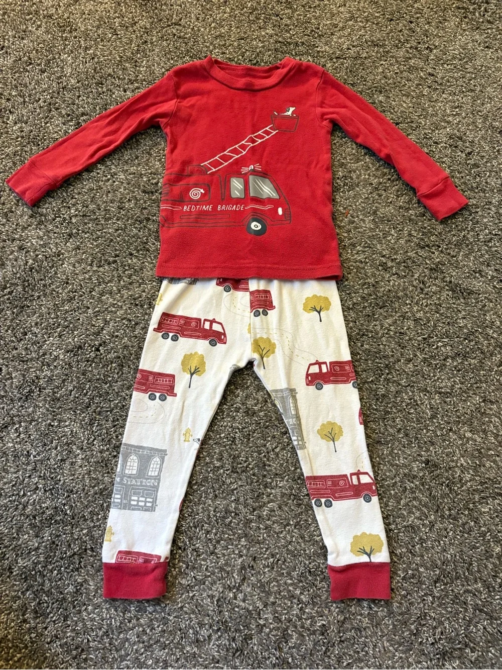 Carter's Red Fire Truck Pajama Set with Printed White Pants